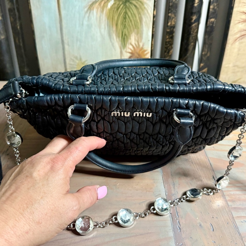 Miu Miu Black Matelassé Nappa Leather Crystal 2-Way Handbag Shoulder Tote Bag - Picture 5 of 16